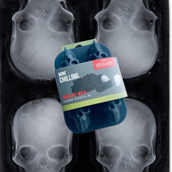 NWT Foster & Rye Skull Ice Molds (4) – Silicone Ice Trays 🧊💀 Halloween - Picture 1 of 8